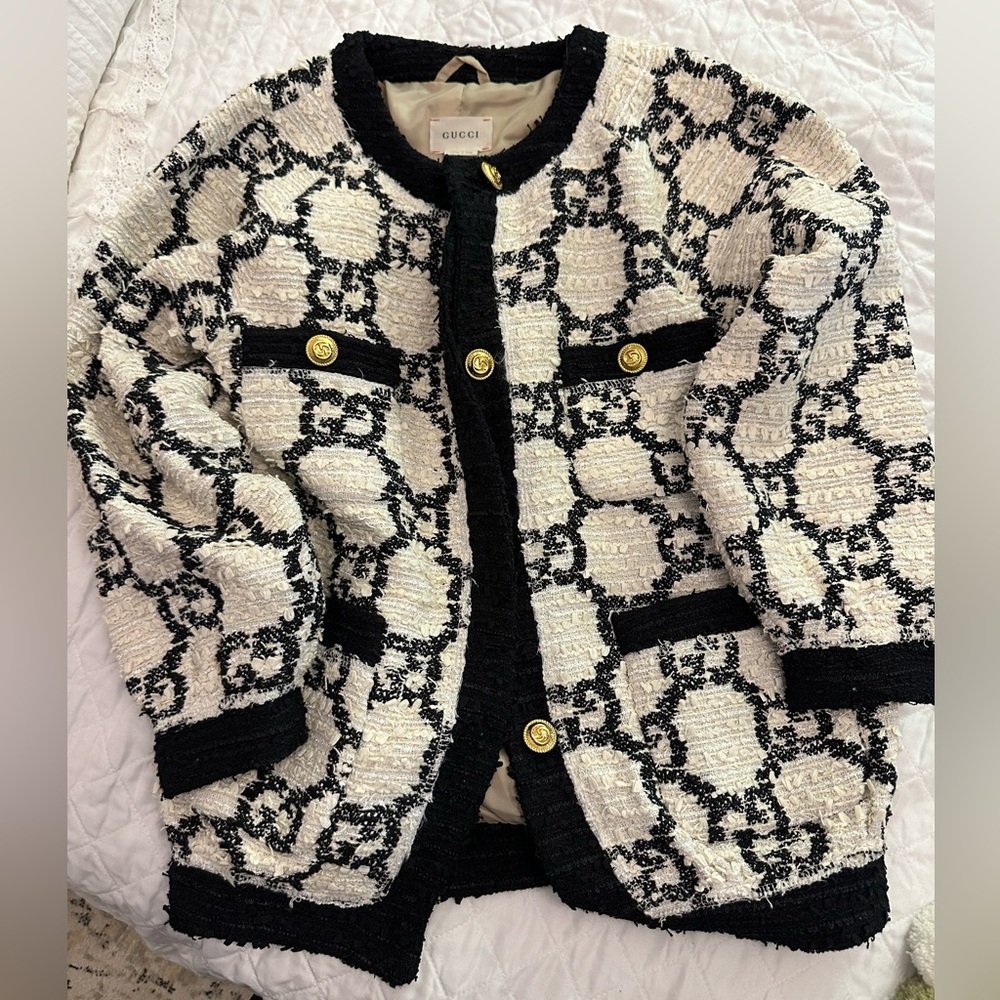 Gucci Kids Monogram Black and Cream Blazer